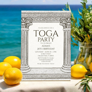 Grecian Toga Party Einladung mit Steinsäulen