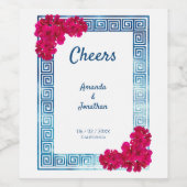 Grecian Wasserfarbe + Rosa Blume Weinetikett (Einzelnes Label)