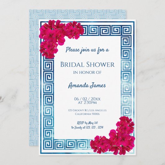 Grecian Wasserfarbe + Rosa Brautparty Einladung (Vorne/Hinten)