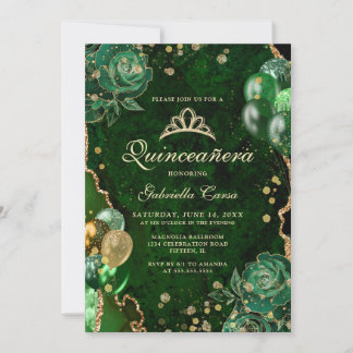 Gree Gold Floral Agate Foto Quinceanera Einladung