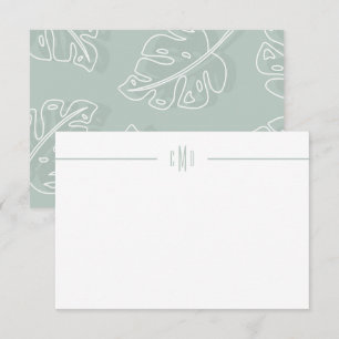 Gree Monstera Leaf Minimale Monogram Note Card  Dankeskarte