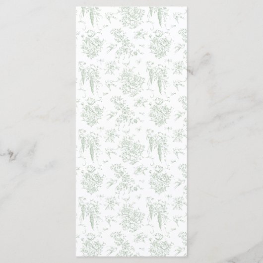 Gree Toile Vintages Brautparty Begrüßung Menükarte (Rückseite)