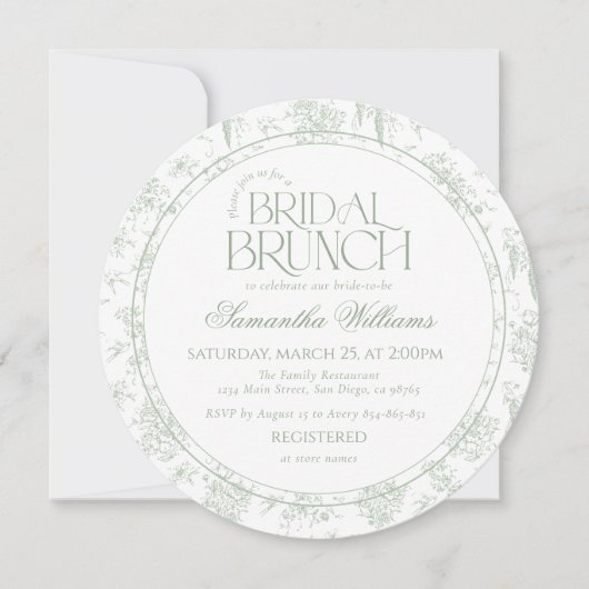 Gree Toile Vintages Brautparty Einladung (Vorderseite)