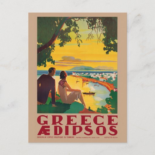 Greece Aidipsos Vintage Poster 1940s Postkarte (Vorderseite)