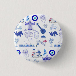 Greece Blue and White Button