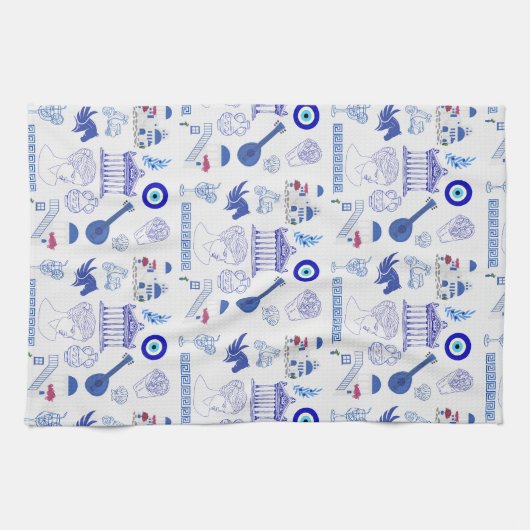 Greece Blue and White Geschirrtuch (Horizontal)
