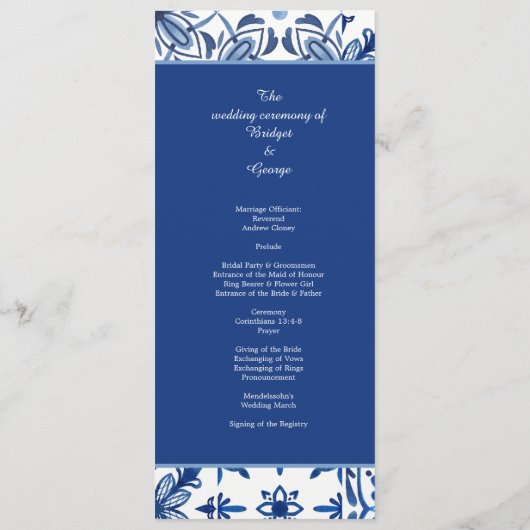 Greece Blue Mediterranean Wedding Programm (Rückseite)