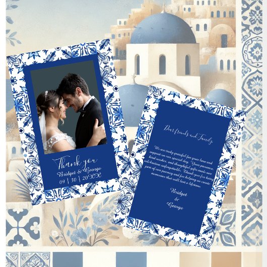 greece Blue Mediterranean Wedding Vielen Dank Foto Dankeskarte
