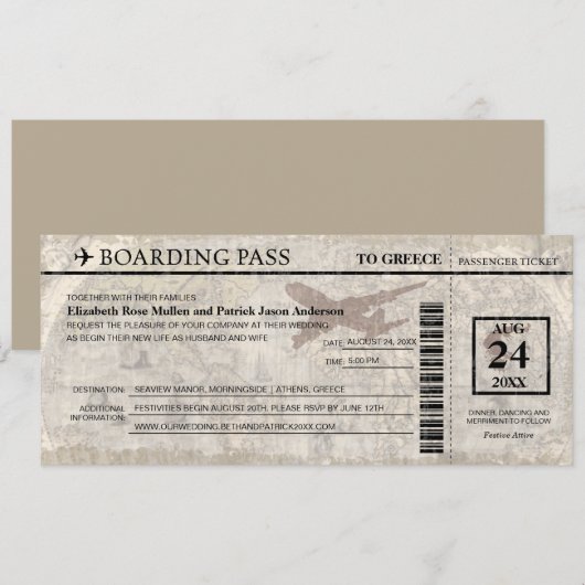 Greece Boarding Pass Wedding  Invitation Einladung (Vorne/Hinten)