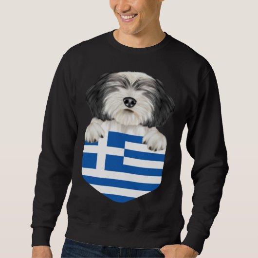 Greece Flag Polish Lowland Sheepdog Dog In Pocket Sweatshirt (Vorderseite)
