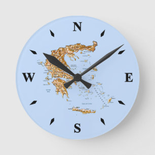 Greece Map Clock Runde Wanduhr