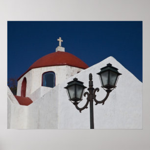 Greece, Mykonos, Chapel with red dome and Poster