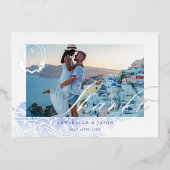 Greece Wedding Thanks Script Monogram Photo Folieneinladung (Vorderseite)