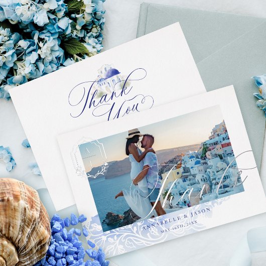 Greece Wedding Thanks Script Monogram Photo Folieneinladung