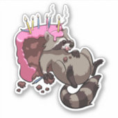 Greedy Raccoon Full of Birthday Cake Cartoon Aufkleber (Vorderseite)