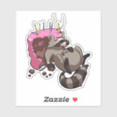 Greedy Raccoon Full of Birthday Cake Cartoon Aufkleber (Blatt)