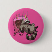 Greedy Raccoon Full of Birthday Cake Cartoon Button (Vorderseite)