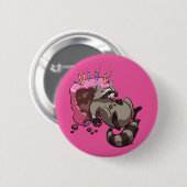 Greedy Raccoon Full of Birthday Cake Cartoon Button (Vorne & Hinten)