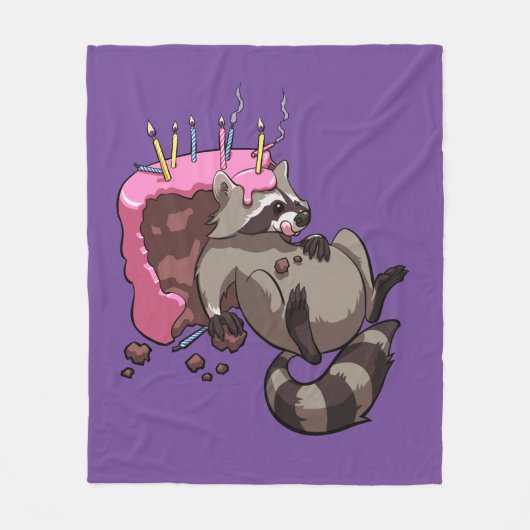 Greedy Raccoon Full of Birthday Cake Cartoon Fleecedecke (Vorderseite)