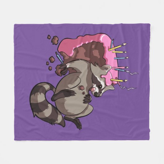 Greedy Raccoon Full of Birthday Cake Cartoon Fleecedecke (Vorderseite (Horizontal))