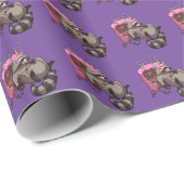 Greedy Raccoon Full of Birthday Cake Cartoon Geschenkpapier (Rolleneckpunkt)