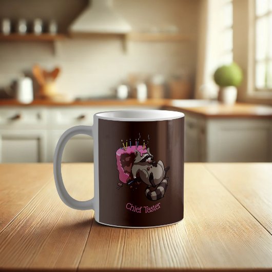 Greedy Raccoon Full of Birthday Cake Cartoon Kaffeetasse