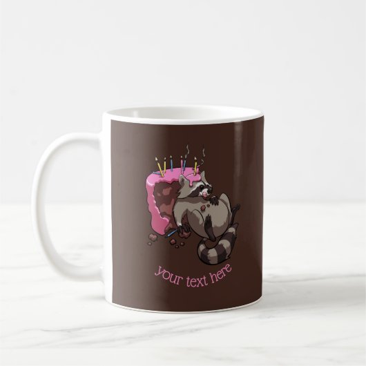 Greedy Raccoon Full of Birthday Cake Cartoon Kaffeetasse (Links)