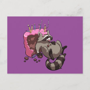 Greedy Raccoon Full of Birthday Cake Cartoon Postkarte