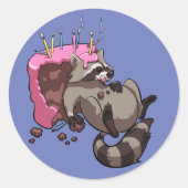 Greedy Raccoon Full of Birthday Cake Cartoon Runder Aufkleber (Vorderseite)