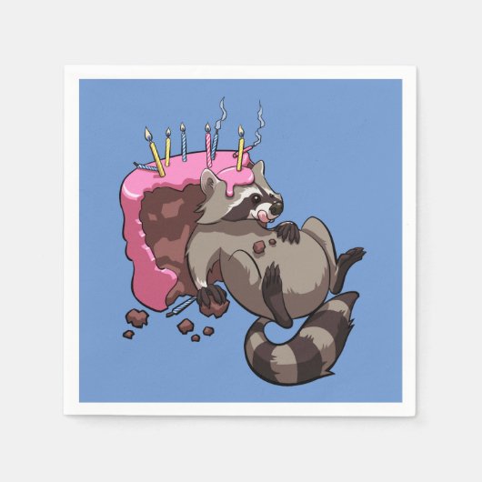Greedy Raccoon Full of Birthday Cake Cartoon Serviette (Vorderseite)