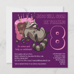 Greedy Raccoon Geburtstagsparty Cake Cartoon Einladung