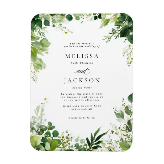 Greeen Branches Border Wedding Magnet (Vertikal)