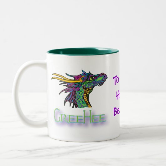 GreeHee der große herzige, tiefe denkende Drache Zweifarbige Tasse (Links)