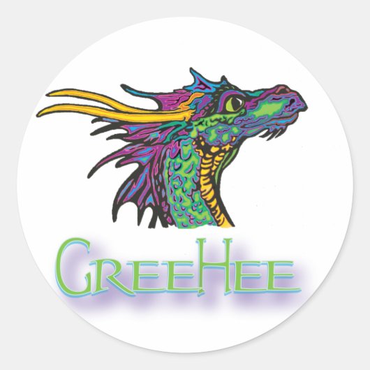 GreeHee, der tiefe Denkdrache Runder Aufkleber (Vorderseite)