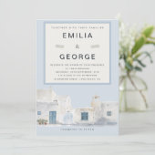 Greek Blue Destination Wedding | Elegant Einladung (Stehend Vorderseite)