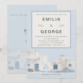 Greek Blue Destination Wedding | Elegant Einladung (Vorne/Hinten)