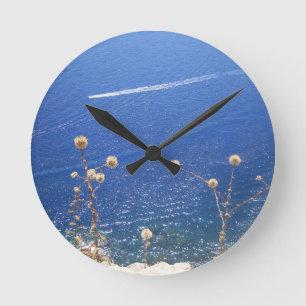 Greek Blue Sea Runde Wanduhr
