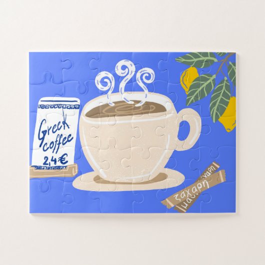 Greek Coffee & Lemon Branch Mediterranean Poster Puzzle (Horizontal)