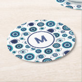 Greek Evil Eye Coastal Blue White  Runder Pappuntersetzer (Angewinkelt)