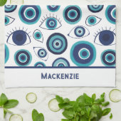 Greek Evil Eye Pattern Custom Blue White Geschirrtuch (Gefaltet)