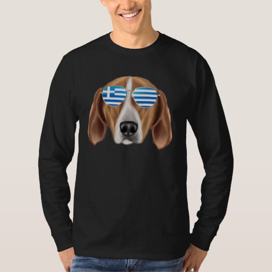 Greek Flag English Foxhound Dog Greece Pocket T-Shirt (Vorderseite)