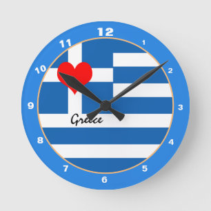Greek Flag & Heart, Greece trendy fashion /design Runde Wanduhr