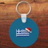 Greek Flag Santa Hat Funny Greece Christmas Holida Schlüsselanhänger (Vorderseite)