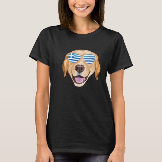 Greek Flag Yellow Labrador Retriever Dog Greece Po T-Shirt (Vorderseite)