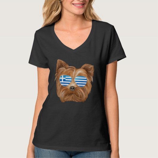 Greek Flag Yorkshire Terrier Dog Greece Pocket T-Shirt (Vorderseite)