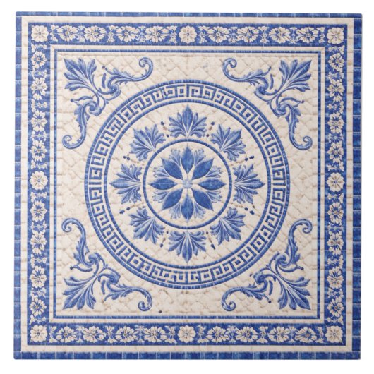 Greek Floral Medallion – Decorative Ceramic Tile Fliese (Vorderseite)