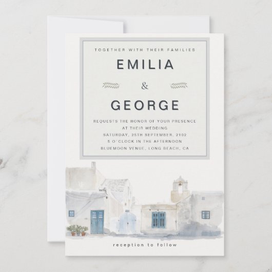 Greek Island Wedding | Olive Accent Einladung (Vorderseite)