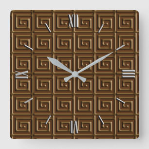 Greek Key design - dark chocolate Quadratische Wanduhr
