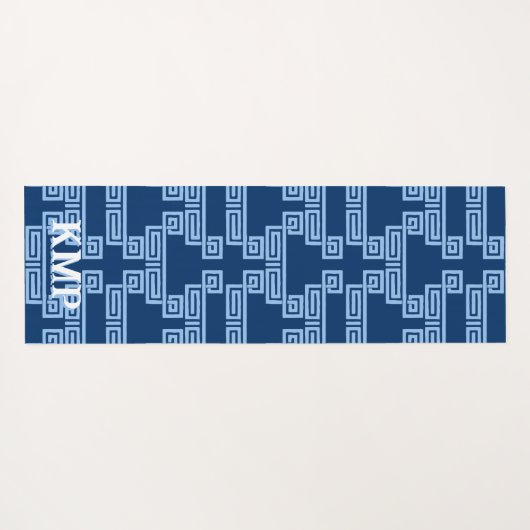 Greek Key Meander Tier in Blue Indigo Personalized Yogamatte (Rückseite (Horizontal))