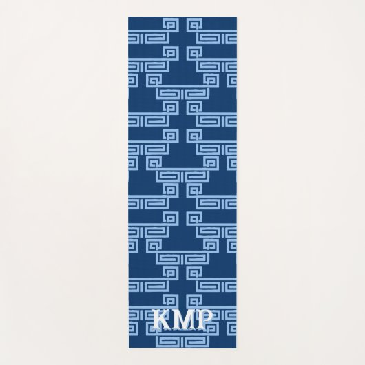 Greek Key Meander Tier in Blue Indigo Personalized Yogamatte (Vorderseite)